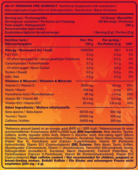 bakside ak-47 paranoia pwo - taurin, koffein, beta alanine, vitamin c & mer